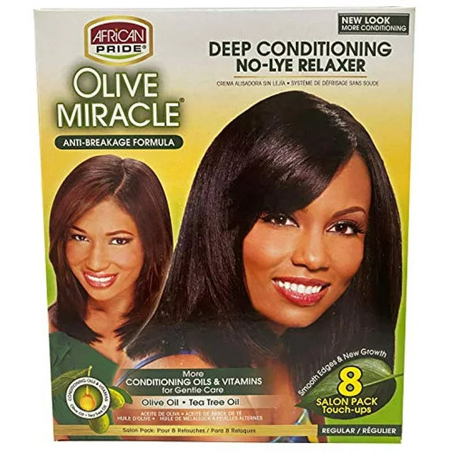 African Pride Olive Miracle Deep Conditioning No-Lye Relaxer - Super Kit 8-Count